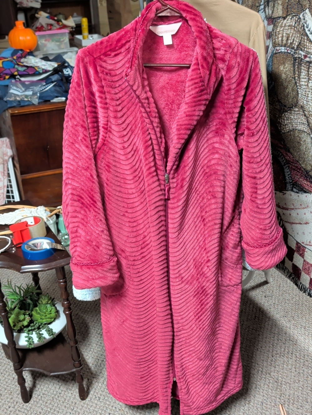 Stan Herman Cozy Plush Zip-Front Robe - Pink
